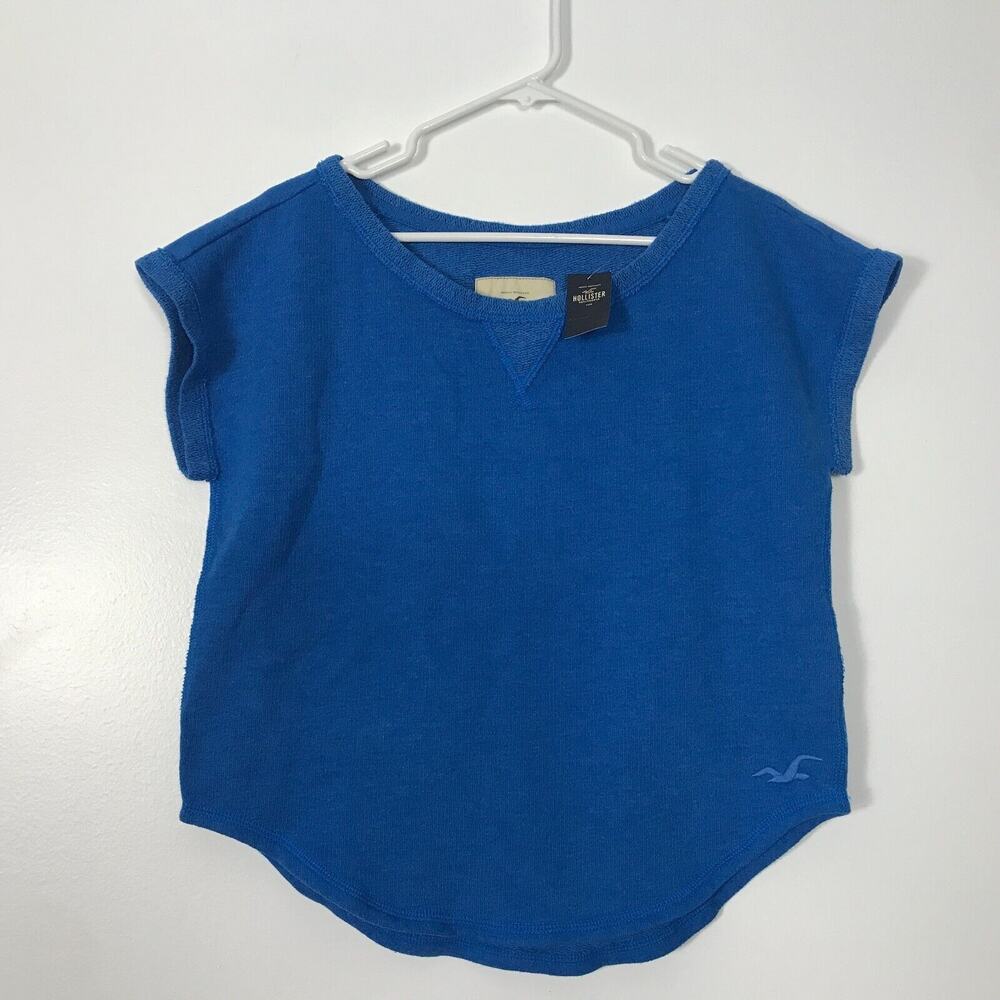 Y2K Hollister Crop Sweatshirt Top Womens Size M Soft Logo Fleece Blue